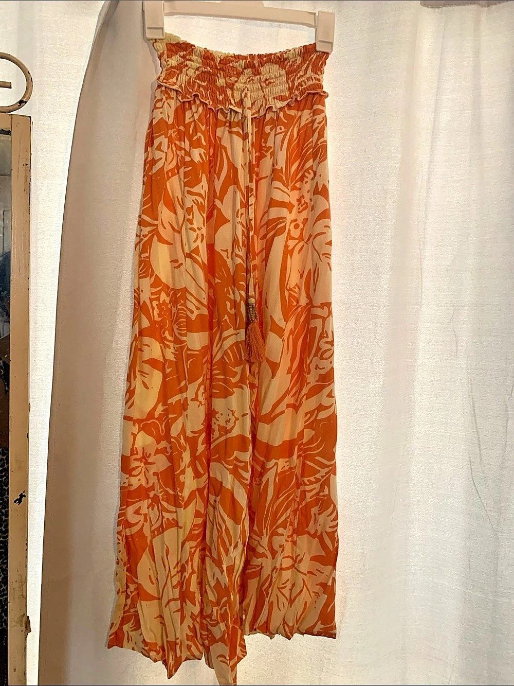 True Destinations Orange & Cream Abstract Wide Leg Pants XS Like New
